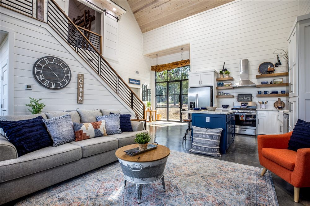 Blue Ridgetop living room with stone fireplace